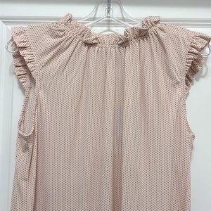 Adrianna Papell Pink and Black Polka Dot Ruffle Top